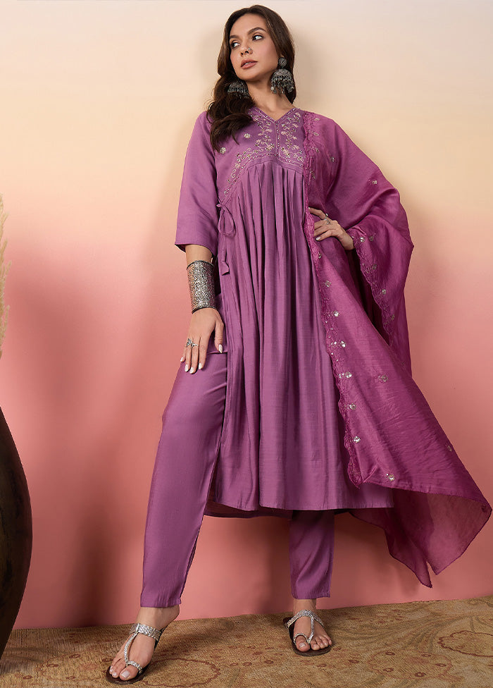 3 Pc Pink Pure Readymade Silk Suit Set