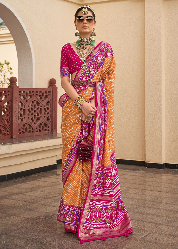 Orange Dupion Silk Saree With Blouse Piece