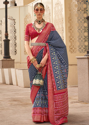 Blue Dupion Silk Saree With Blouse Piece