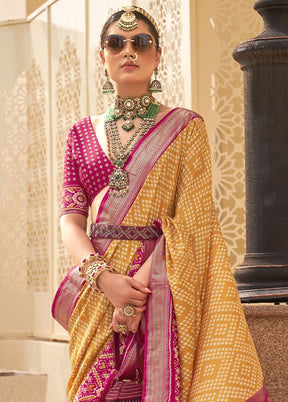 Yellow Dupion Silk Saree With Blouse Piece