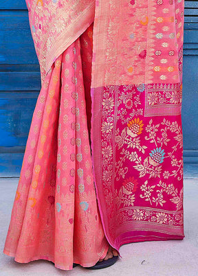 Pink Banarasi Silk Saree With Blouse Piece