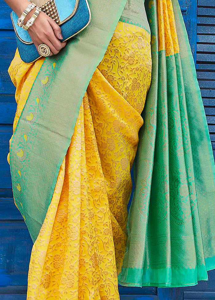 Yellow Banarasi Silk Saree With Blouse Piece