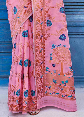 Pink Kanjivaram Silk Saree With Blouse Piece