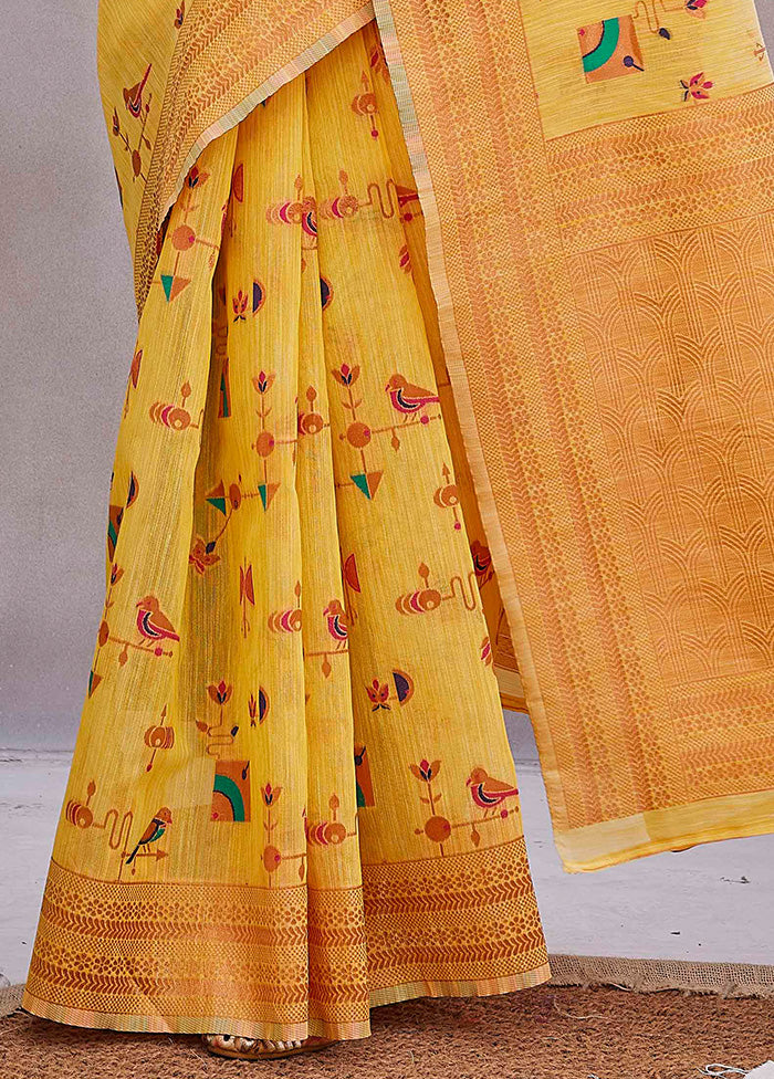 Yellow Kanjivaram Silk Saree With Blouse Piece