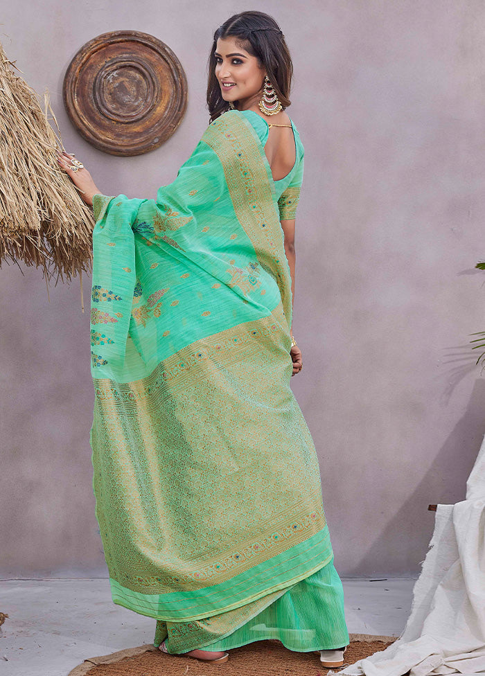 Sea Green Kanjivaram Silk Saree With Blouse Piece