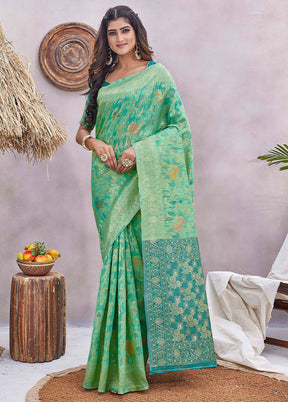 Green Banarasi Silk Saree With Blouse Piece