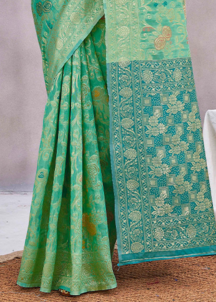 Green Banarasi Silk Saree With Blouse Piece