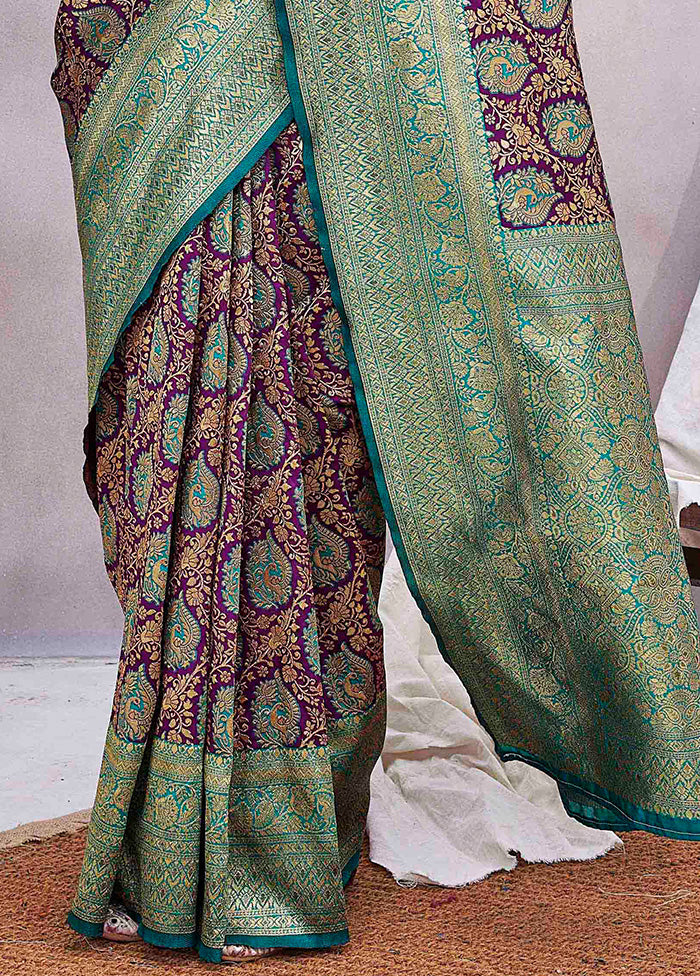 Purple Baluchari Silk Saree With Blouse Piece