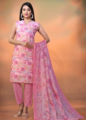 3 Pc Pink Readymade Cotton Long Kurti Set