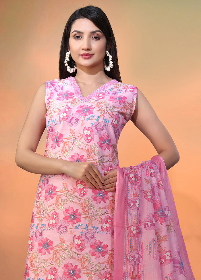 3 Pc Pink Readymade Cotton Long Kurti Set