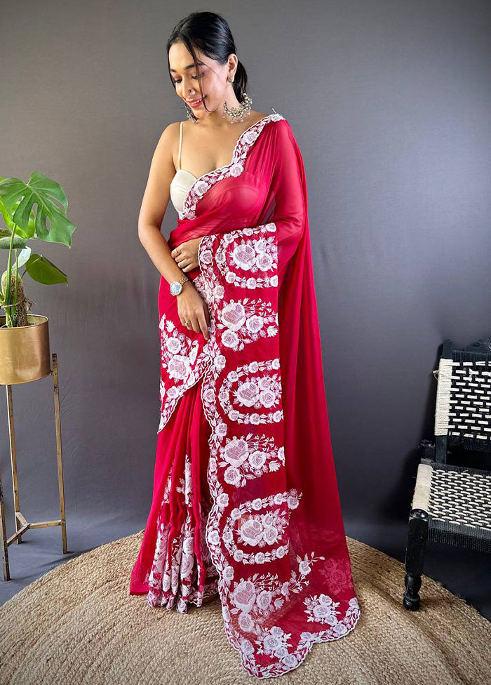 Red Organza Saree With Blouse Piece