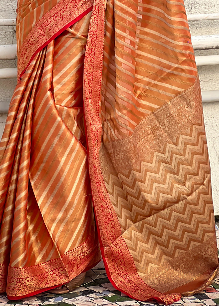 Orange Spun Silk Saree With Blouse Piece