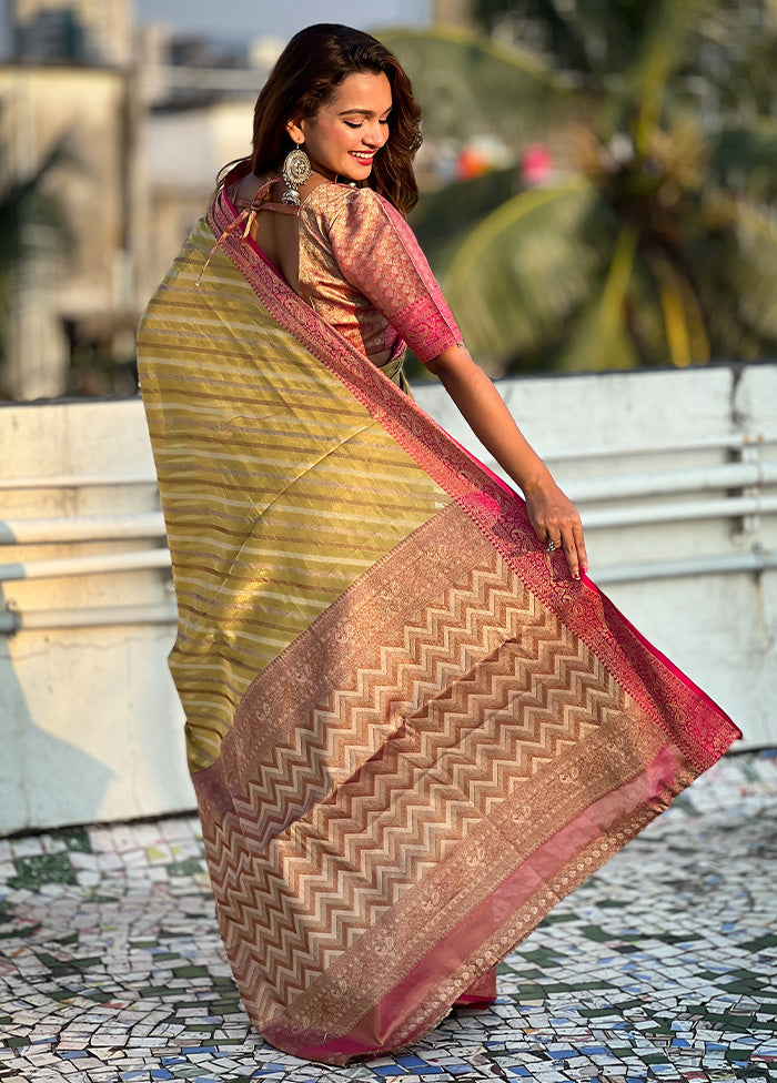 Yellow Spun Silk Saree With Blouse Piece