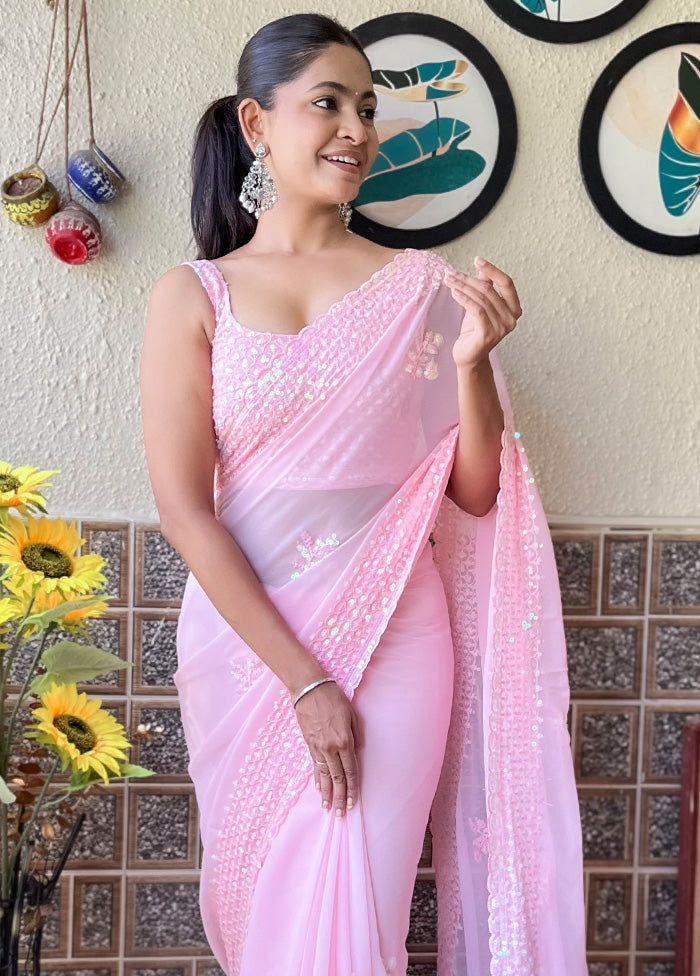 Pink Georgette Saree With Blouse Piece