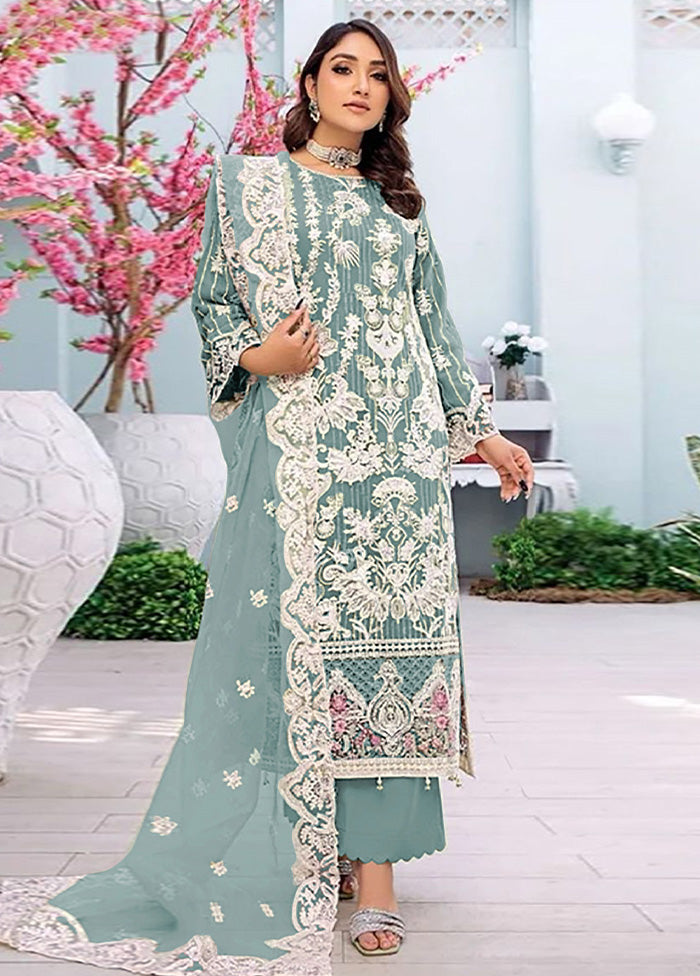 3 Pc Sky Blue Semi Stitched Georgette Suit Set