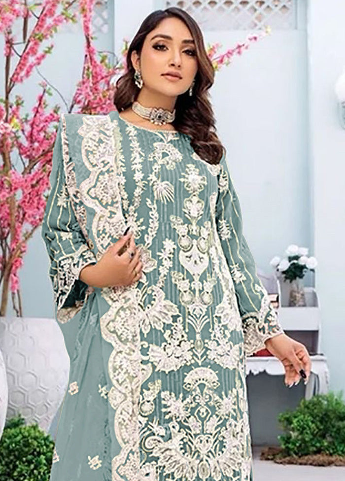 3 Pc Sky Blue Semi Stitched Georgette Suit Set