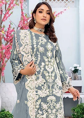 3 Pc Grey Semi Stitched Georgette Suit Set