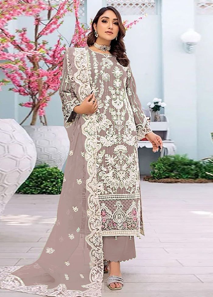 3 Pc Beige Semi Stitched Georgette Suit Set