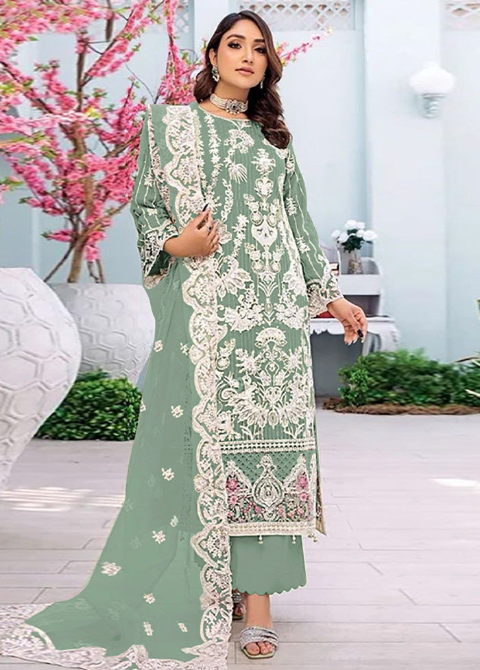 3 Pc Green Semi Stitched Georgette Suit Set