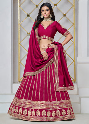 3 Pc Pink Silk Semi Stitched Lehenga Set