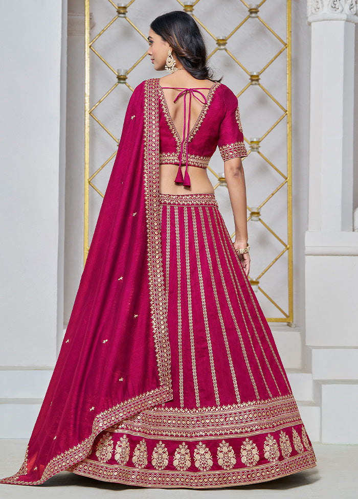 3 Pc Pink Silk Semi Stitched Lehenga Set