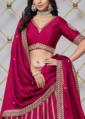 3 Pc Pink Silk Semi Stitched Lehenga Set