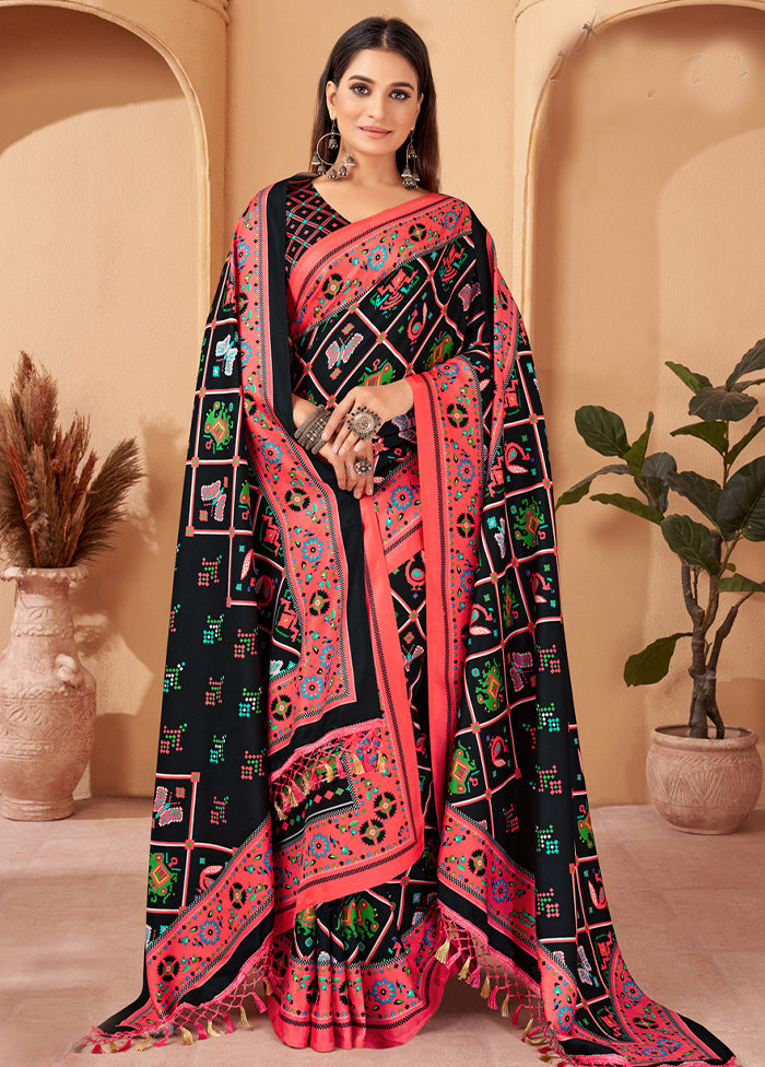 Black Pasmina Silk Saree With Shawl And Blouse Piece