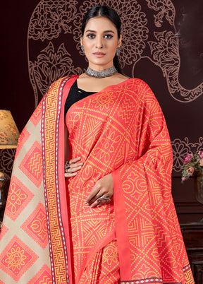 Orange Pasmina Silk Saree With Shawl And Blouse Piece