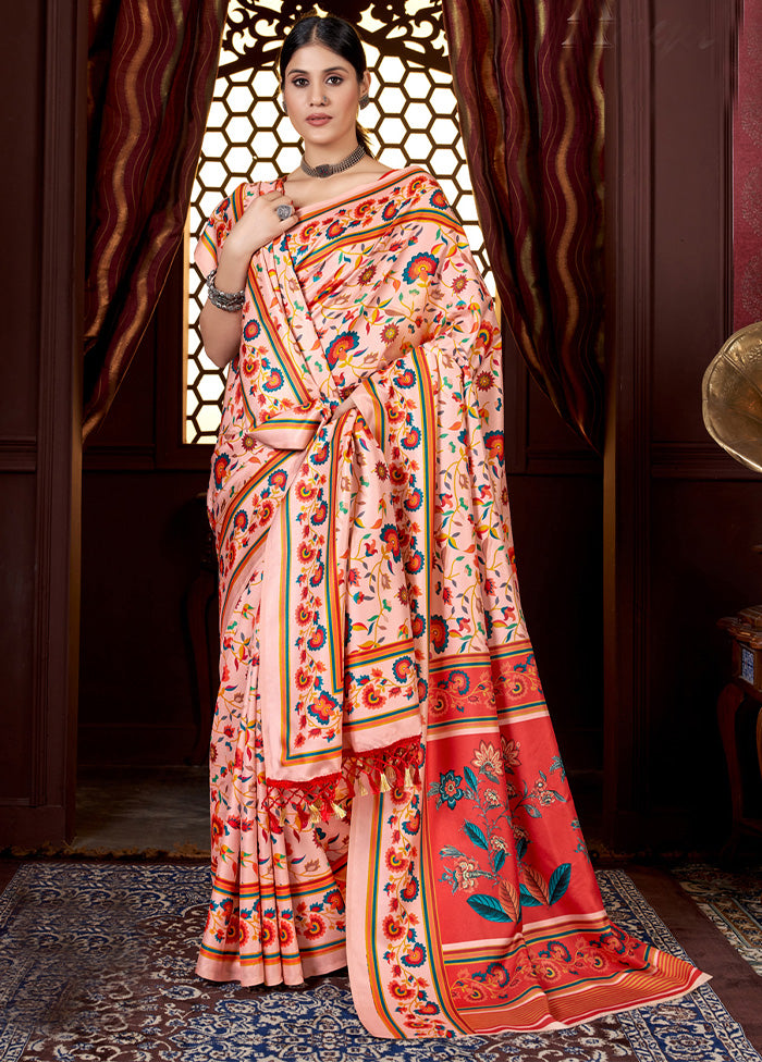 Cream Pasmina Silk Saree With Shawl And Blouse Piece