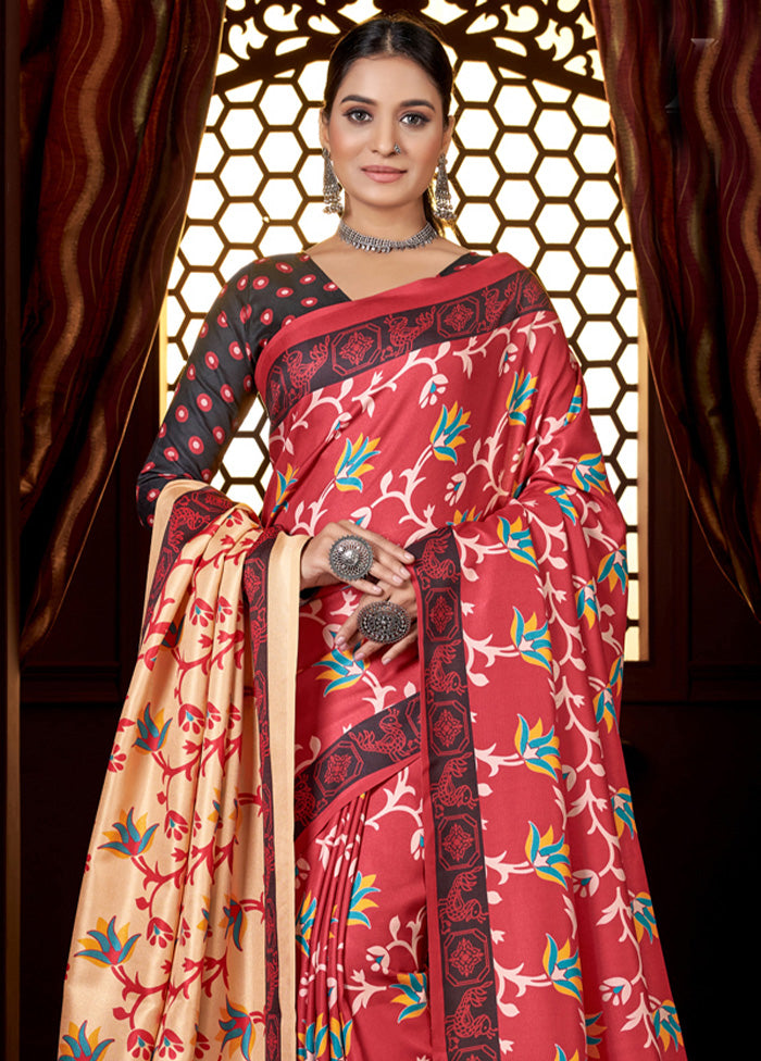 Rust Pasmina Silk Saree With Shawl And Blouse Piece