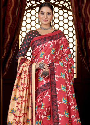 Rust Pasmina Silk Saree With Shawl And Blouse Piece