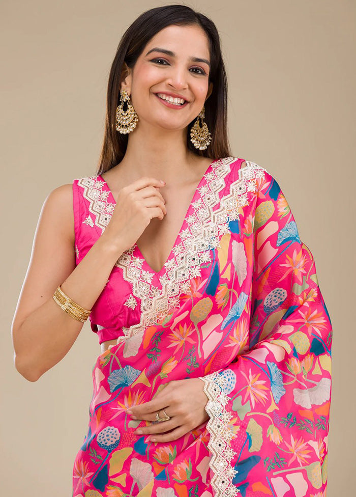 Pink Georgette Saree With Blouse Piece