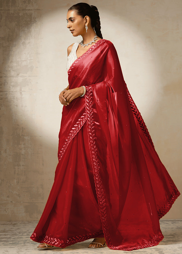 Red Spun Silk Saree With Blouse Piece