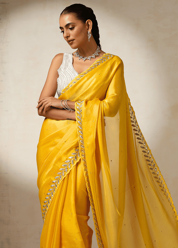 Yellow Spun Silk Saree With Blouse Piece