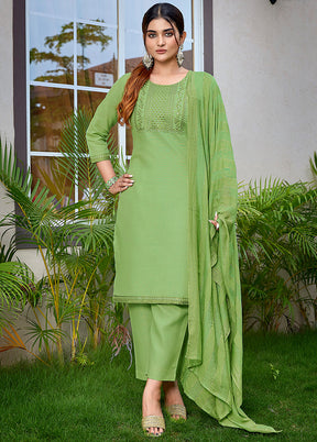 3 Pc Light Green Readymade Cotton Suit Set