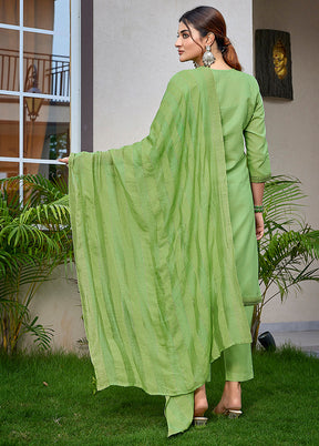 3 Pc Light Green Readymade Cotton Suit Set