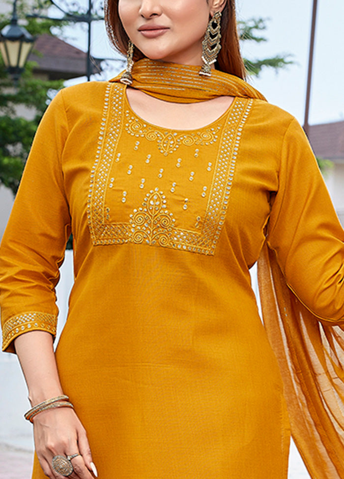 3 Pc Mustard Readymade Cotton Suit Set