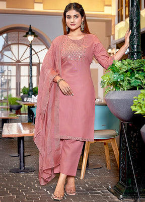 3 Pc Pink Readymade Cotton Suit Set