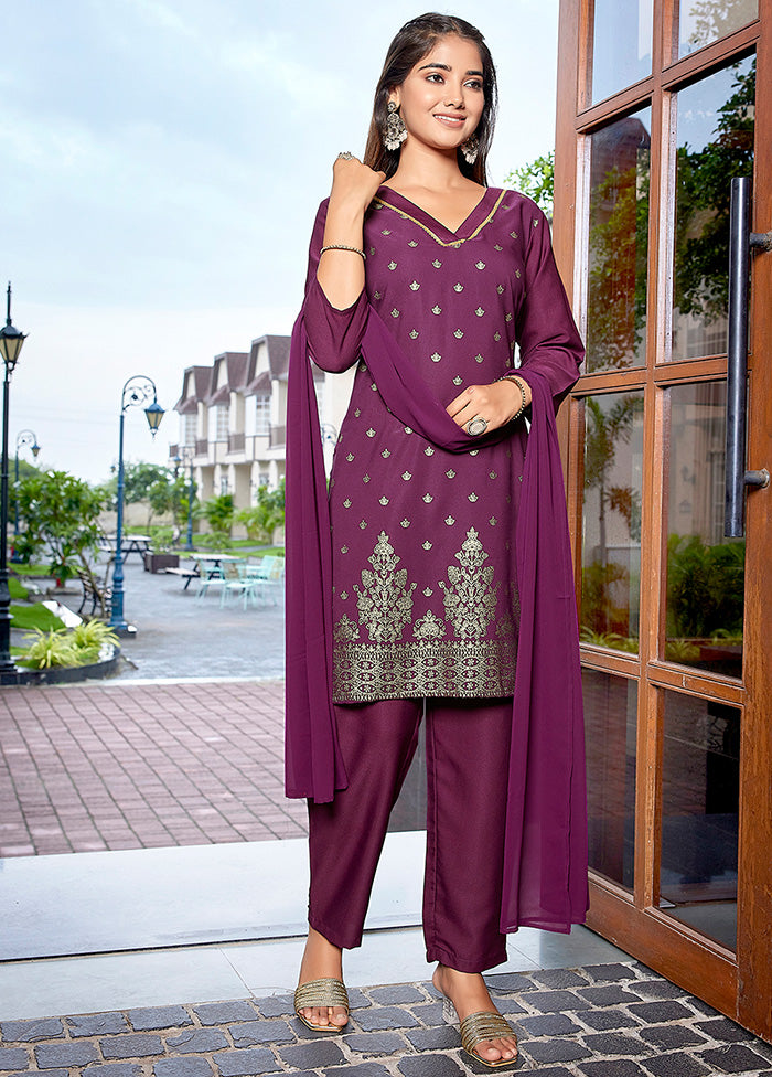 3 Pc Purple Readymade Silk Suit Set