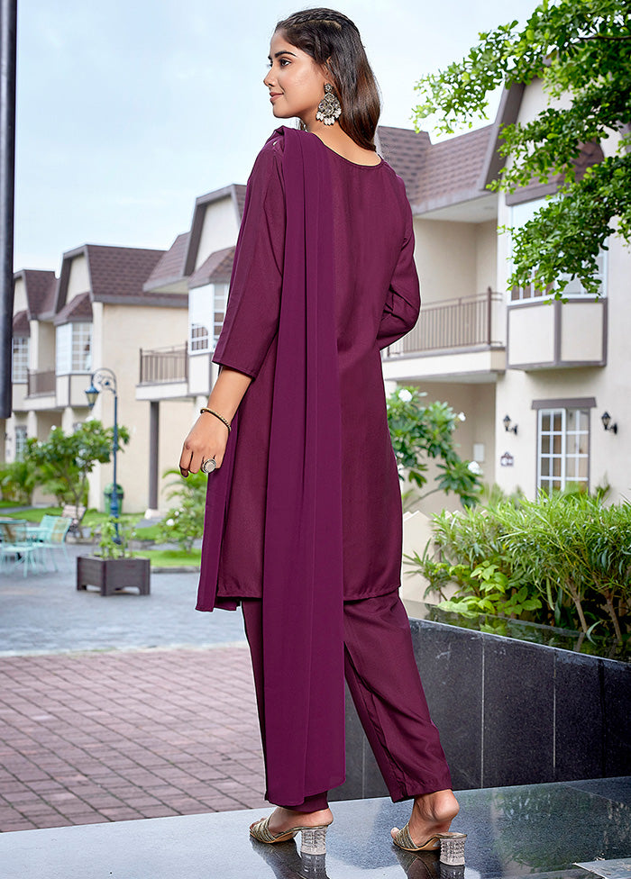 3 Pc Purple Readymade Silk Suit Set