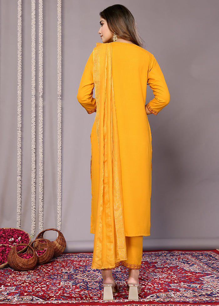 3 Pc Mustard Readymade Cotton Suit Set