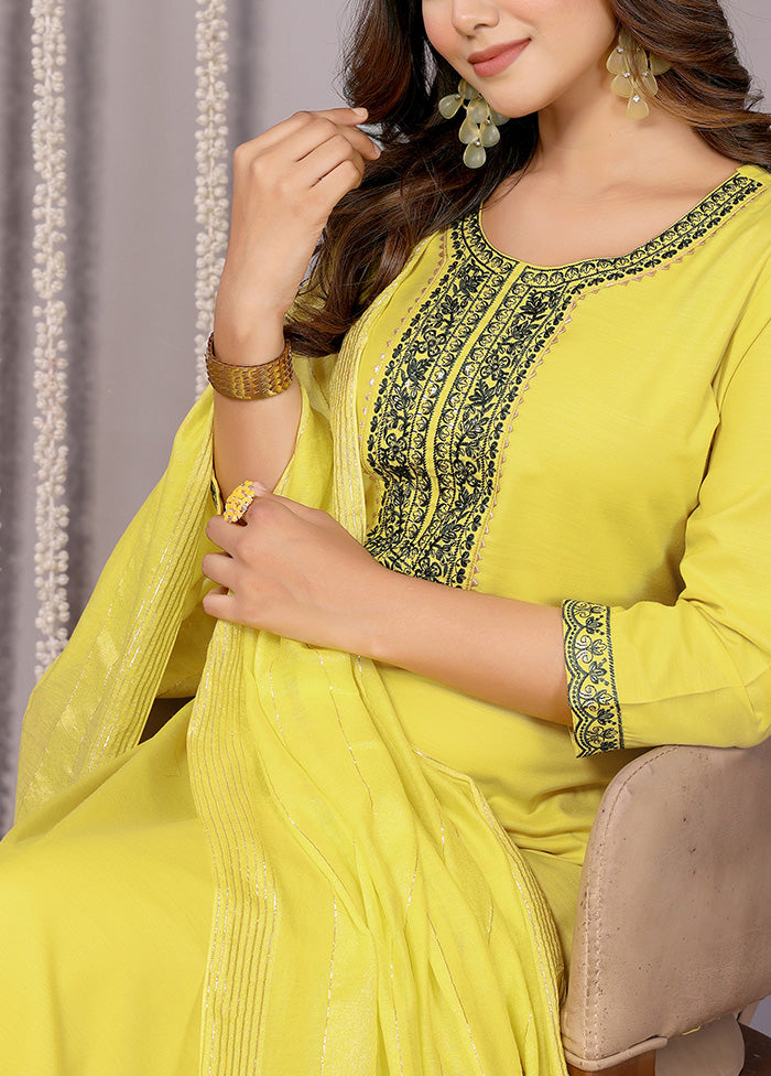 3 Pc Yellow Readymade Cotton Suit Set