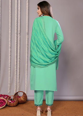 3 Pc Green Readymade Cotton Suit Set