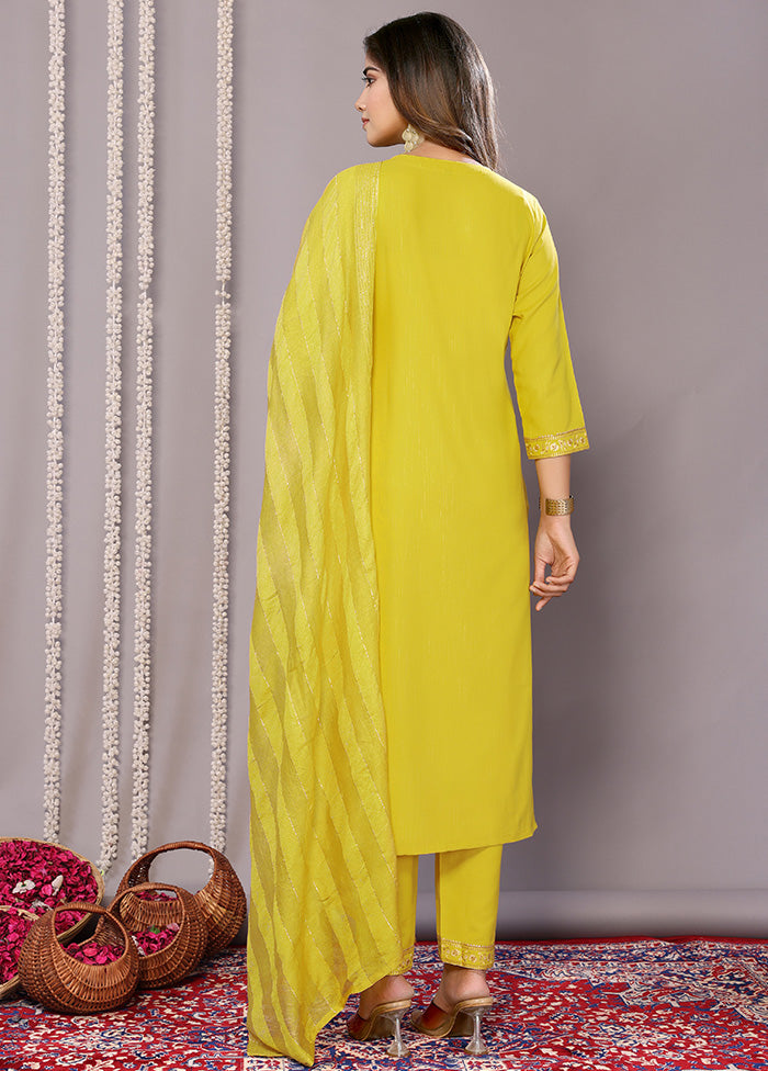 3 Pc Yellow Readymade Cotton Suit Set