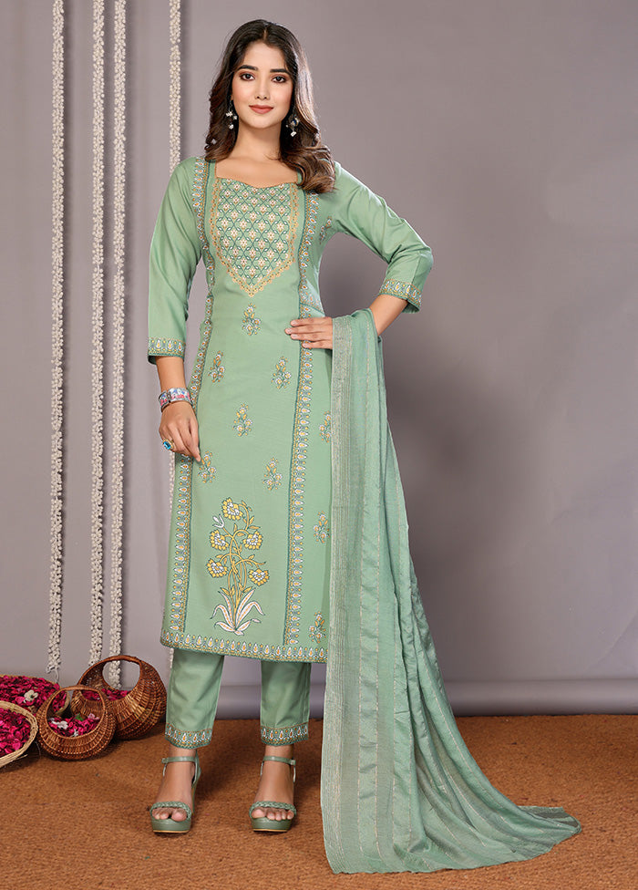 3 Pc Green Readymade Cotton Suit Set