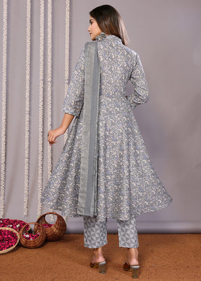 3 Pc Grey Readymade Cotton Suit Set