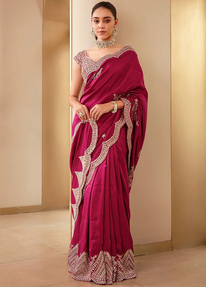 Pink Spun Silk Saree With Blouse Piece