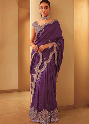 Purple Spun Silk Saree With Blouse Piece