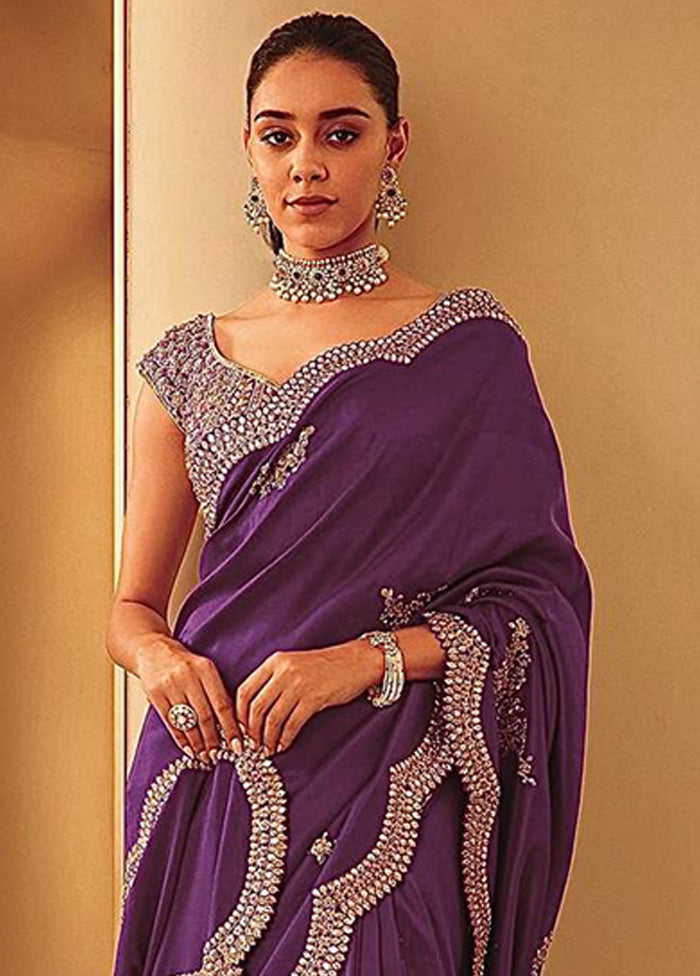 Purple Spun Silk Saree With Blouse Piece