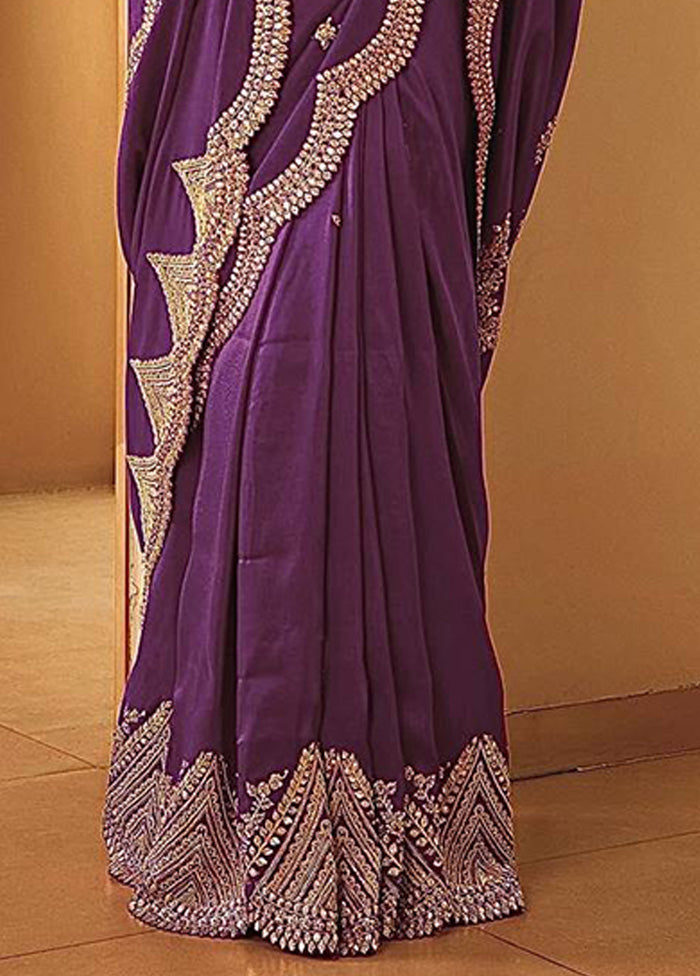 Purple Spun Silk Saree With Blouse Piece